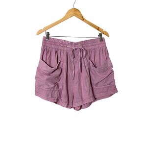Free People Mauve Pink Drawstring Elastic Waist Patch Pocket Shorts Womens M